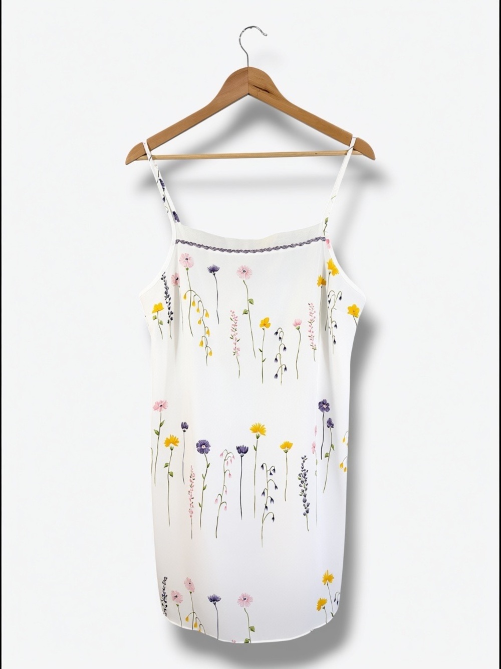 Vintage L.A. Intimates Nightgown Chemise Size L White Purple Floral Rosette Trim